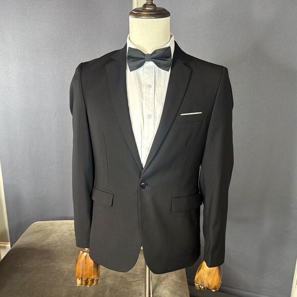 Men’s Black Suit Jacket Blazer One Button Closure Notched Lapel Size 34 - Picture 1 of 9